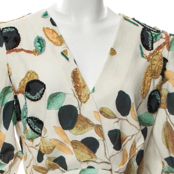 PATBO Printed Plunge Neckline Blouse Size: M - Picture 4 of 4